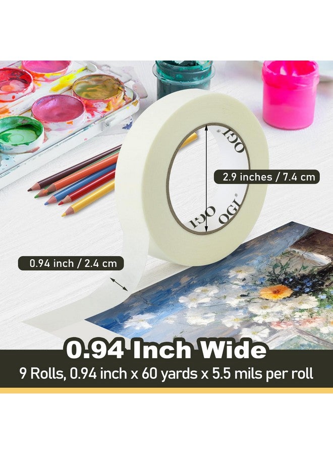 Ogi Masking Tape 0.94 Inch Wide, Beige White Painters Tape Thin Masking Tape Bulk Removable General Purpose Masking Tape For Labeling Painting Drafting Art Craft, 0.94 Inch X 60 Yards, 9 Rolls - Image 2