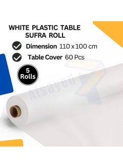 AlsayedP 60 Pcs White Sufra Roll Plastic Table Cover Roll 110 x 100cm Disposable Table Cloth for Picnic, Party, Banquet, Birthdays, Weddings (White 60pcs)  - Image 3
