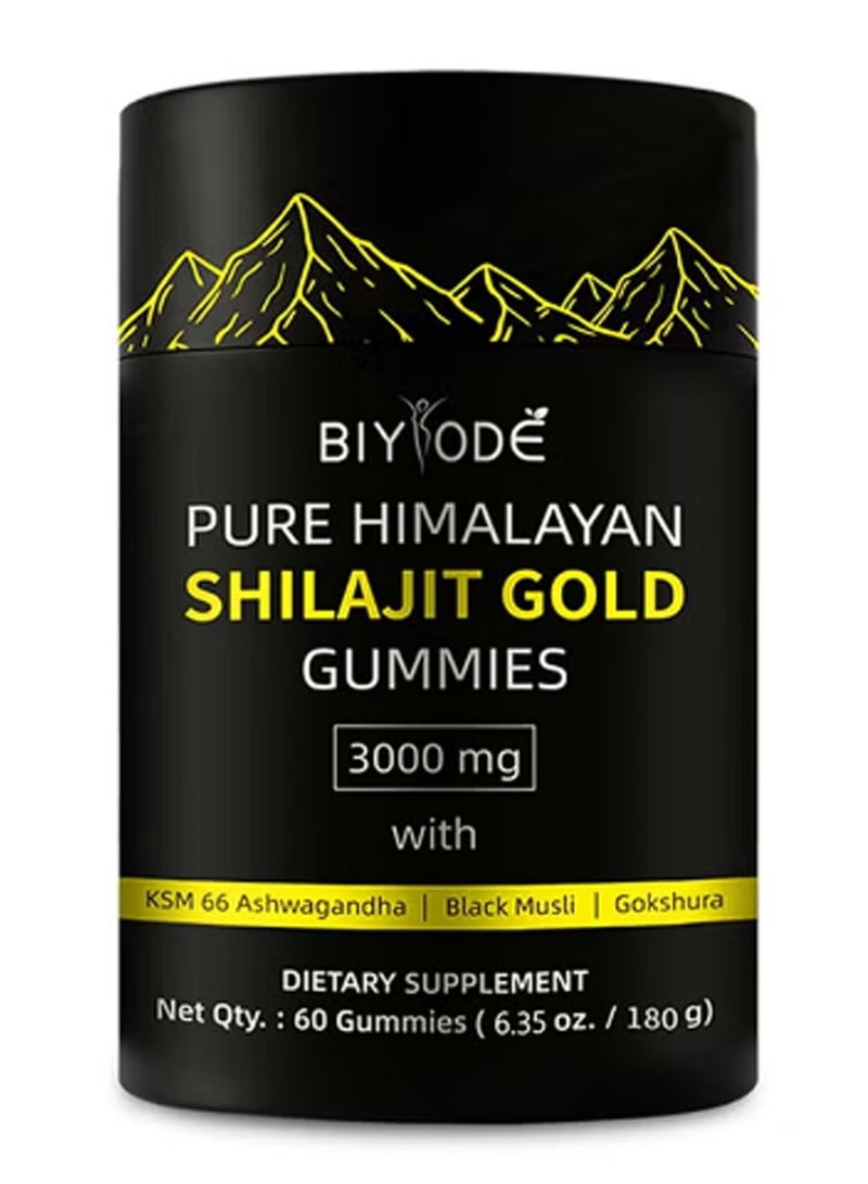 BIYODE Shilajit Gummies,Pure Shilajit Himalayan Rich in Ashwagandha Gokshura Fulvic Acid 85 Micronutrients Suitable for Men and Women Non-GMO,100% Natural And Organic,No Added Sugar - Image 1