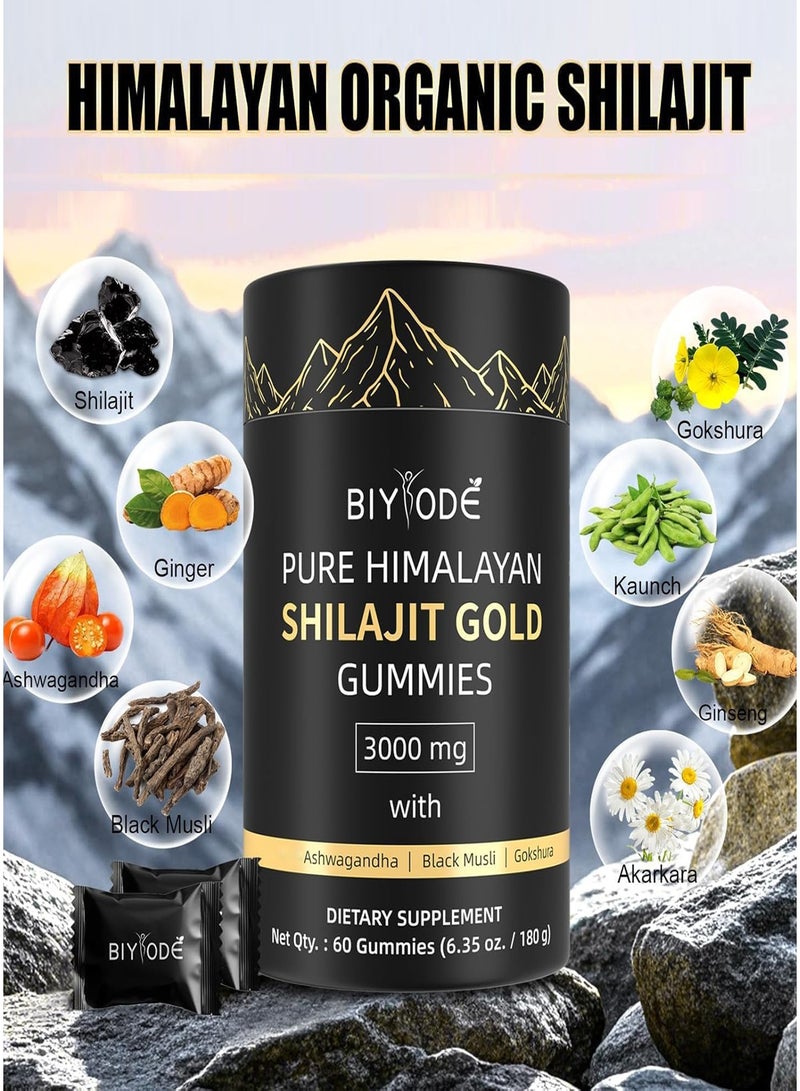 BIYODE Shilajit Gummies,Pure Shilajit Himalayan Rich in Ashwagandha Gokshura Fulvic Acid 85 Micronutrients Suitable for Men and Women Non-GMO,100% Natural And Organic,No Added Sugar - Image 2