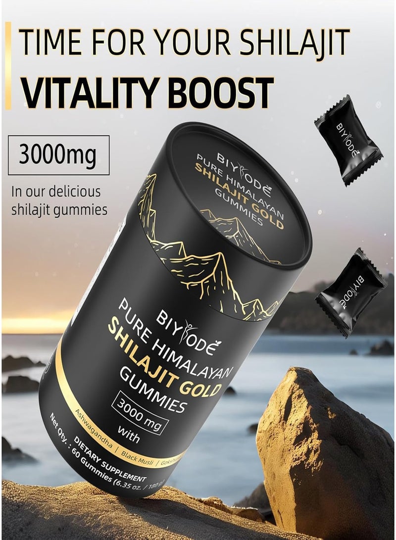 BIYODE Shilajit Gummies,Pure Shilajit Himalayan Rich in Ashwagandha Gokshura Fulvic Acid 85 Micronutrients Suitable for Men and Women Non-GMO,100% Natural And Organic,No Added Sugar - Image 3