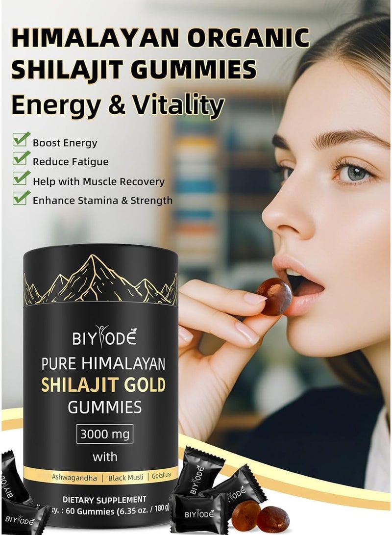 BIYODE Shilajit Gummies,Pure Shilajit Himalayan Rich in Ashwagandha Gokshura Fulvic Acid 85 Micronutrients Suitable for Men and Women Non-GMO,100% Natural And Organic,No Added Sugar - Image 4