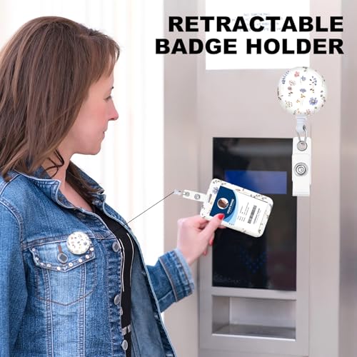 NICCCARD 3 Set Flower ID Badge Holder with Clip Badge Reels Retractable Heavy Duty,Keychain，ID Holder for School Nurse Office 5 - Image 5