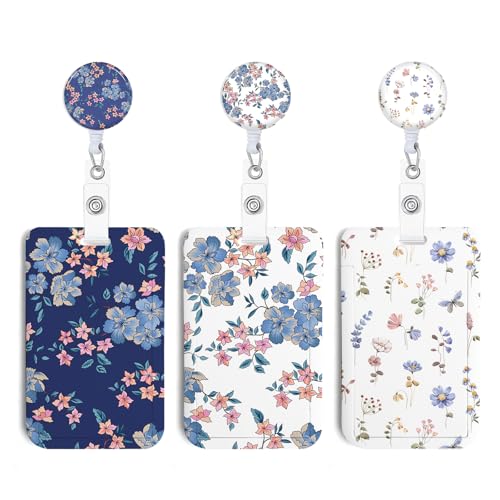 NICCCARD 3 Set Flower ID Badge Holder with Clip Badge Reels Retractable Heavy Duty,Keychain，ID Holder for School Nurse Office 5 - Image 1