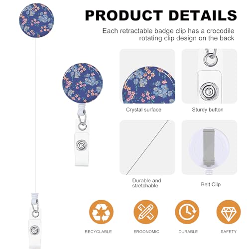 NICCCARD 3 Set Flower ID Badge Holder with Clip Badge Reels Retractable Heavy Duty,Keychain，ID Holder for School Nurse Office 5 - Image 3