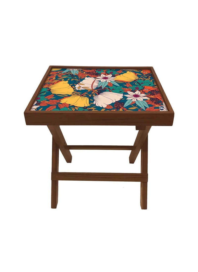 Nutcase Nutcase Designer Teak Wood Side Table Folding Wooden Bedside Coffee Outdoor Picnic Table Elegance  - Image 1