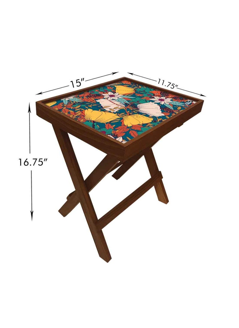 Nutcase Nutcase Designer Teak Wood Side Table Folding Wooden Bedside Coffee Outdoor Picnic Table Elegance  - Image 3
