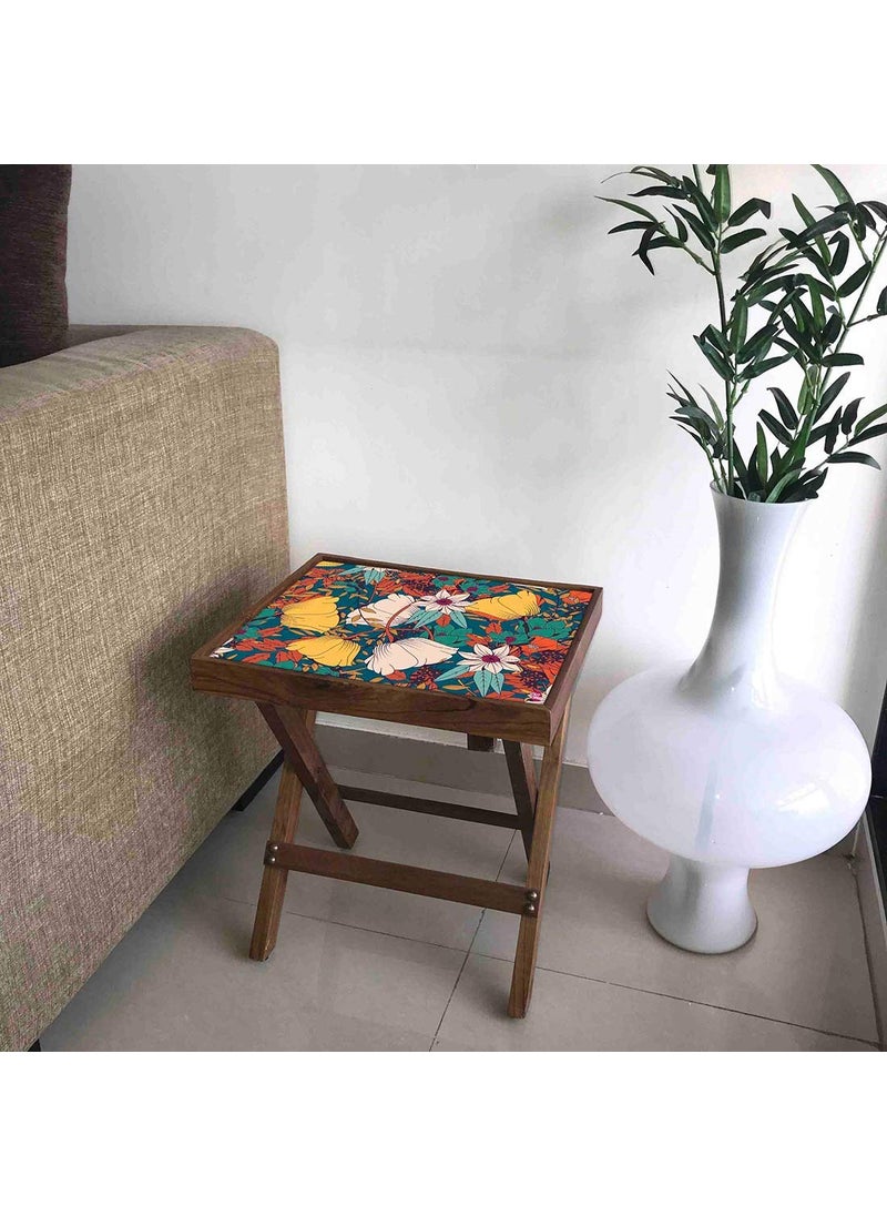 Nutcase Nutcase Designer Teak Wood Side Table Folding Wooden Bedside Coffee Outdoor Picnic Table Elegance  - Image 2