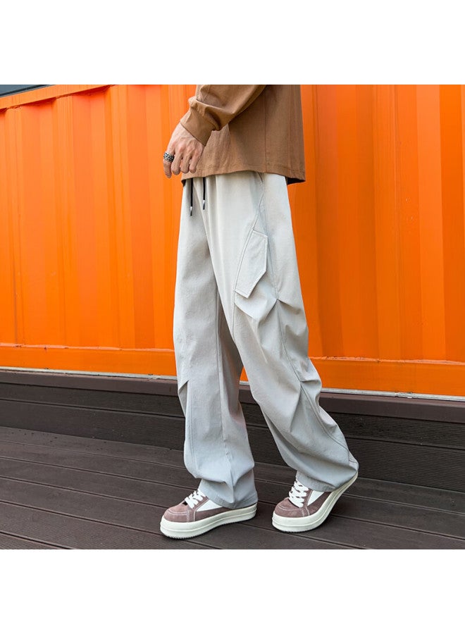 Swamp Area Wrinkle Umbrella Paratrooper Cargo Pants For Men, Spring And Autumn American Retro Casual Versatile Wide-leg Trousers Ks008 Light Gray M - Image 4