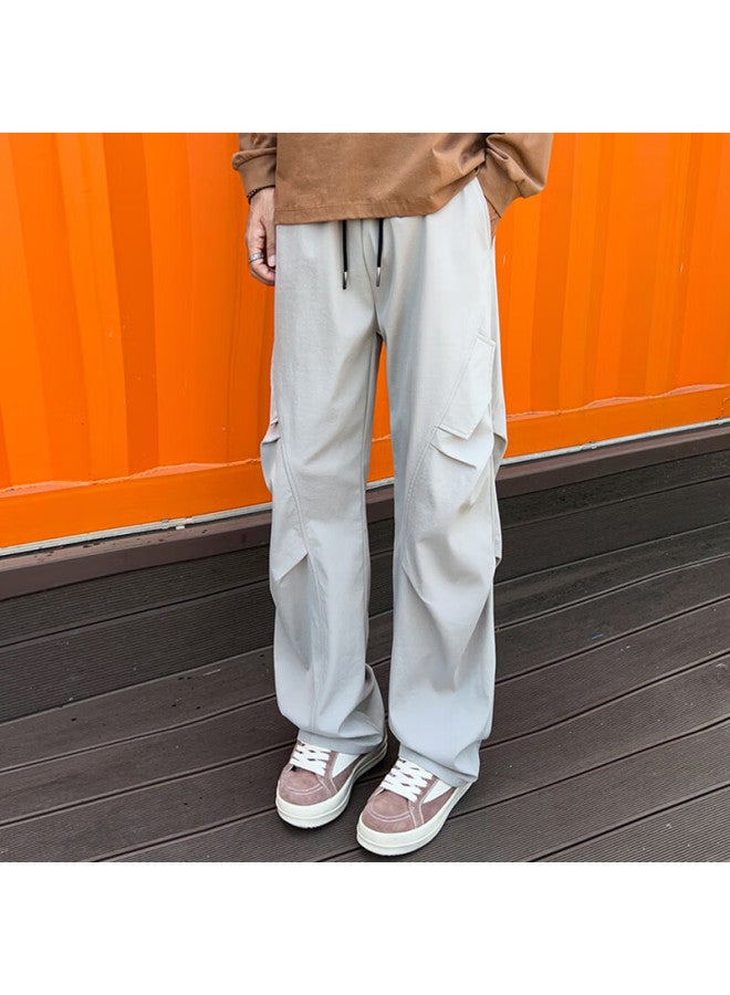 Swamp Area Wrinkle Umbrella Paratrooper Cargo Pants For Men, Spring And Autumn American Retro Casual Versatile Wide-leg Trousers Ks008 Light Gray M - Image 5