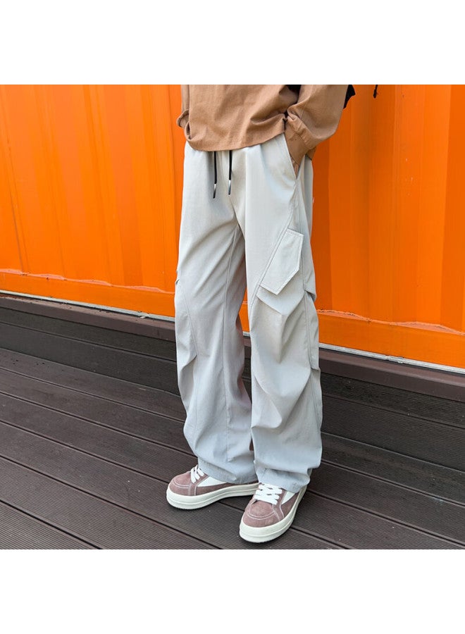 Swamp Area Wrinkle Umbrella Paratrooper Cargo Pants For Men, Spring And Autumn American Retro Casual Versatile Wide-leg Trousers Ks008 Light Gray M - Image 2