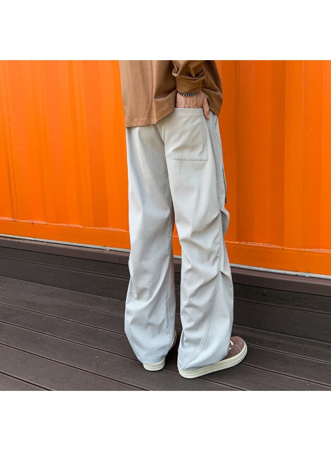 Swamp Area Wrinkle Umbrella Paratrooper Cargo Pants For Men, Spring And Autumn American Retro Casual Versatile Wide-leg Trousers Ks008 Light Gray M - Image 3