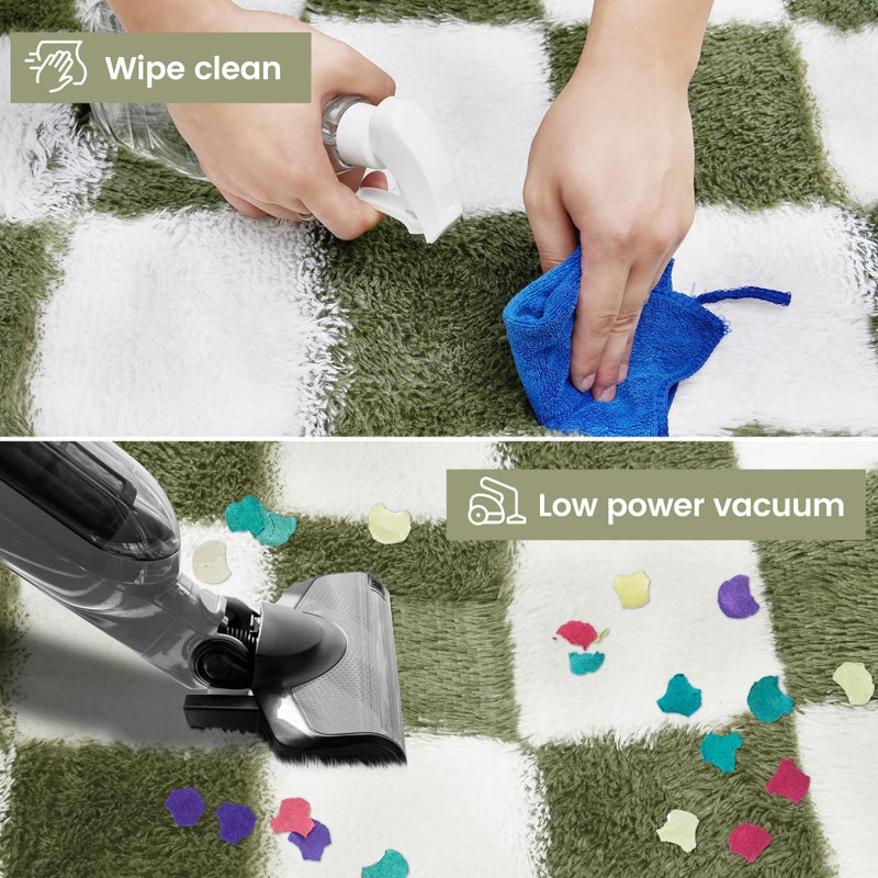 TOOHUB Super Soft Rug for Bedroom  Area Rug Classic Checkered Shaggy Rug Anti-Skid High Pile Soft Fluffy Rug Fuzzy Carpet for Living Room Bedroom Kids Room Nursery  Dorm Home Decor (Green and White  4x6ft) - Image 3