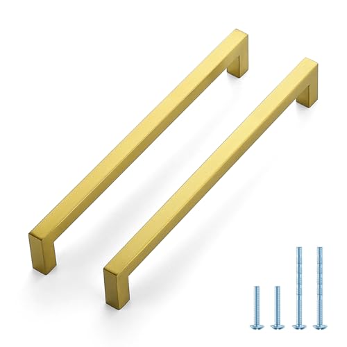 JOY DECOR 10 Pack Cabinet Handles Gold Cabinet Pulls 834 Inch Kitchen Handles Square Drawer Pulls Stainless Steel Drawer Hardware Handles 224mm Hole Centers - Image 1