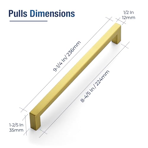 JOY DECOR 10 Pack Cabinet Handles Gold Cabinet Pulls 834 Inch Kitchen Handles Square Drawer Pulls Stainless Steel Drawer Hardware Handles 224mm Hole Centers - Image 3