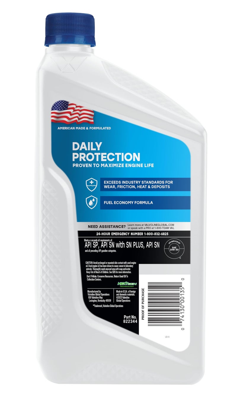 Valvoline Daily Protection 20W-50 ConventionalMotor Oil 1 Quart - Image 2