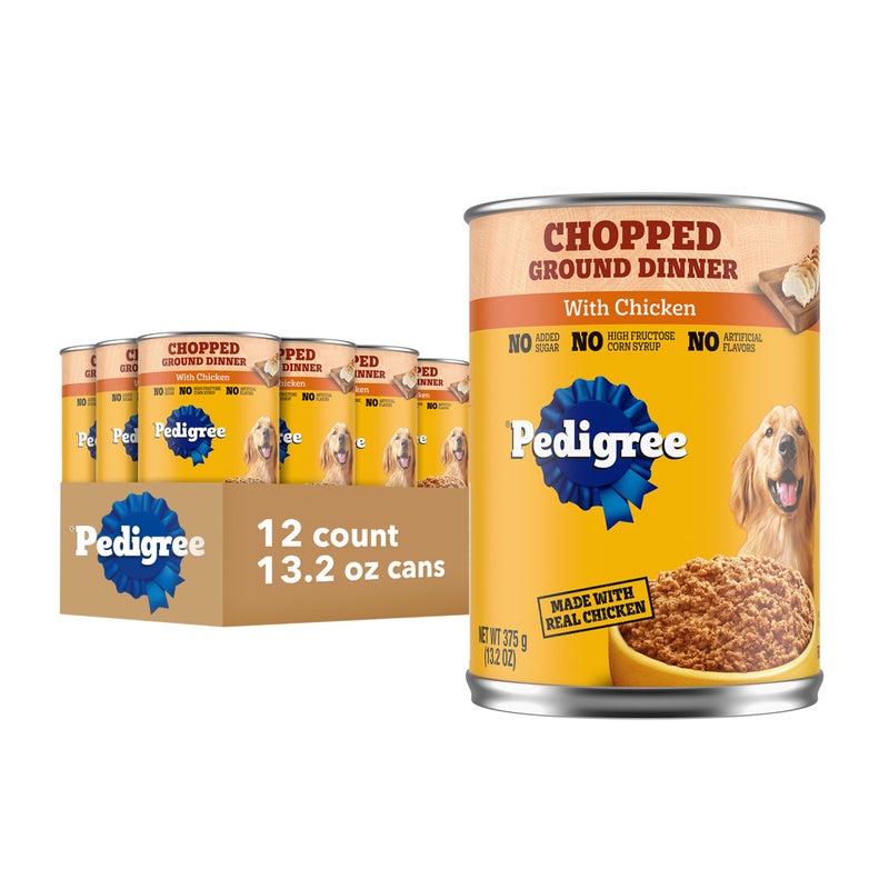 Pedigree Chopped Ground Dinner Adult Canned Soft Wet Dog Food Chicken Flavor, 13.2 oz. Cans (12 Count, Pack of 1) - Image 1