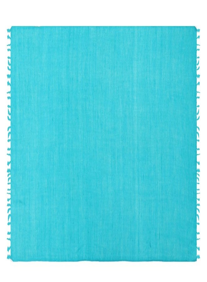 إي أتش وشاح من الكشمير الخالص 100%، منسوج يدوياً بنمط التويل، ناعم كالحرير، شال دافئ من الباشمينا (أزرق مخضر) - Image 4