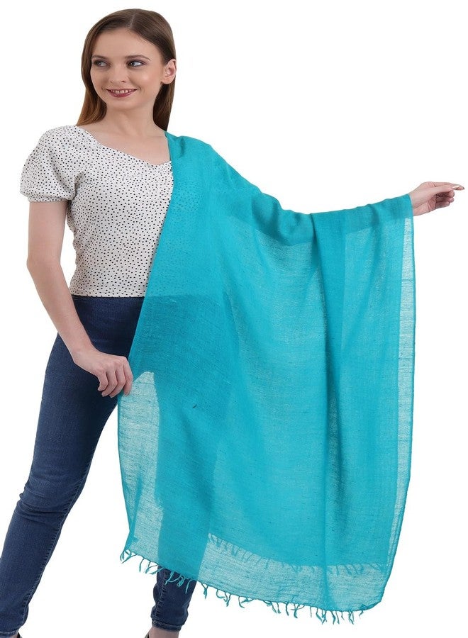 إي أتش وشاح من الكشمير الخالص 100%، منسوج يدوياً بنمط التويل، ناعم كالحرير، شال دافئ من الباشمينا (أزرق مخضر) - Image 3