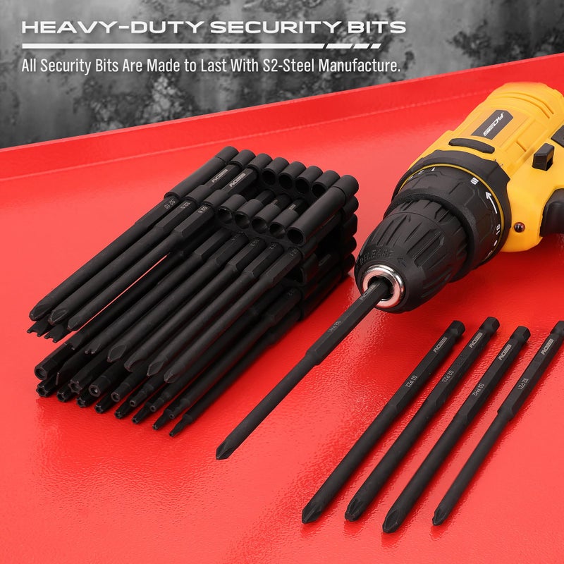 SEDY Extra Long Security Bit Set: 32-Piece S2 Steel Screwdriver Drill Bits for Tamper-Proof Screws, 6" Torx, PoziDriv, Spanner, Tri-Wing - Universal 1/4" Hex Shank for Electric, Impact Drills - Image 2