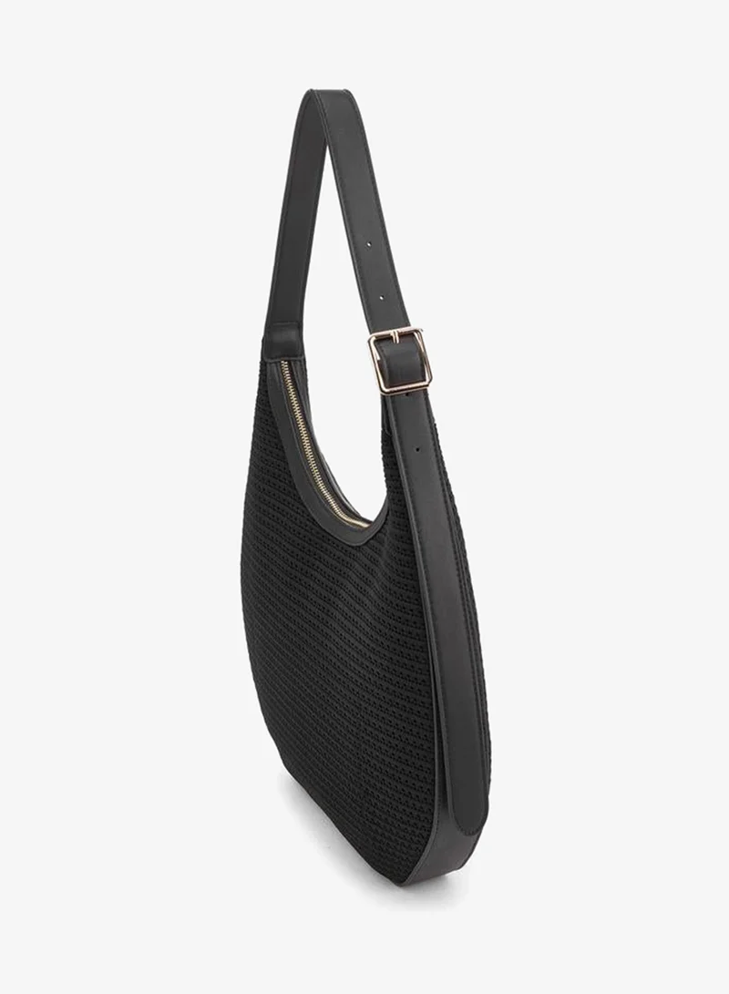 MISSY BLACK Textured Shoulder Bag With Zip Closure for Women | Best Price UAE