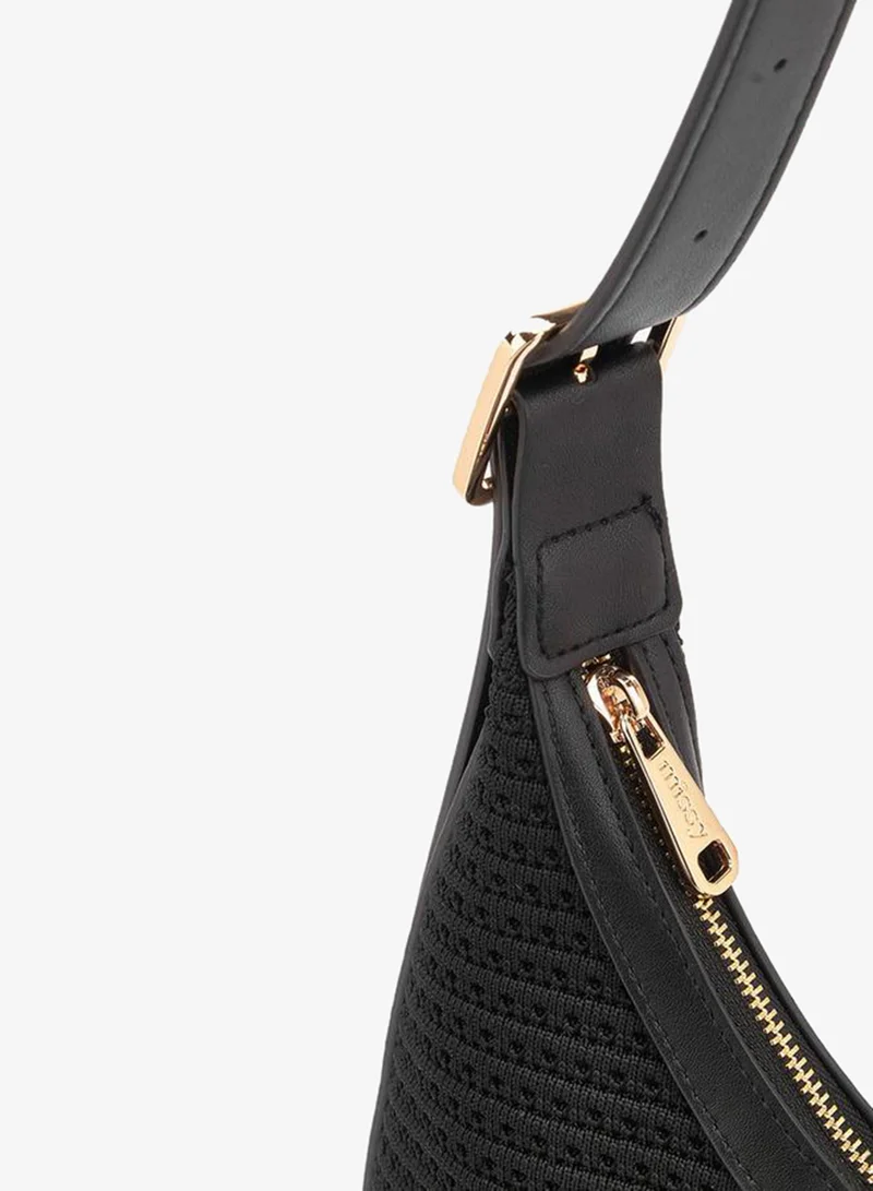 MISSY BLACK Textured Shoulder Bag With Zip Closure for Women | Best Price UAE