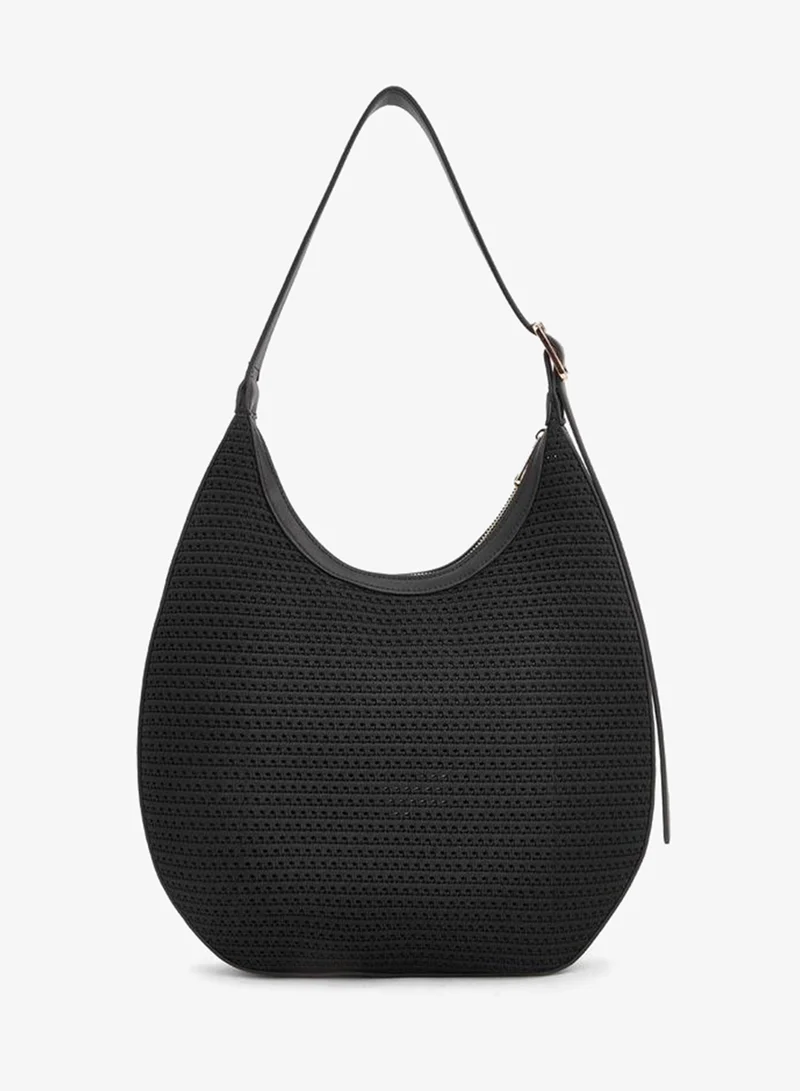 MISSY BLACK Textured Shoulder Bag With Zip Closure for Women | Best Price UAE