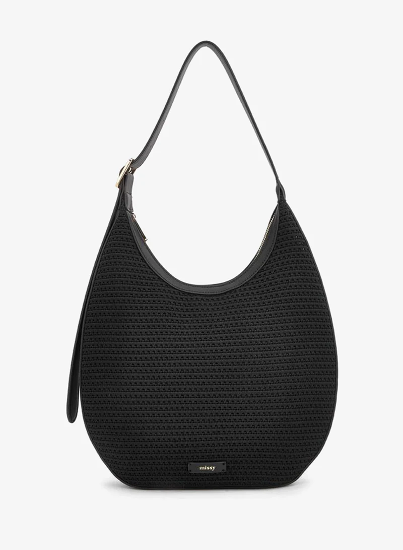 Textured Shoulder Bag With Zip Closure