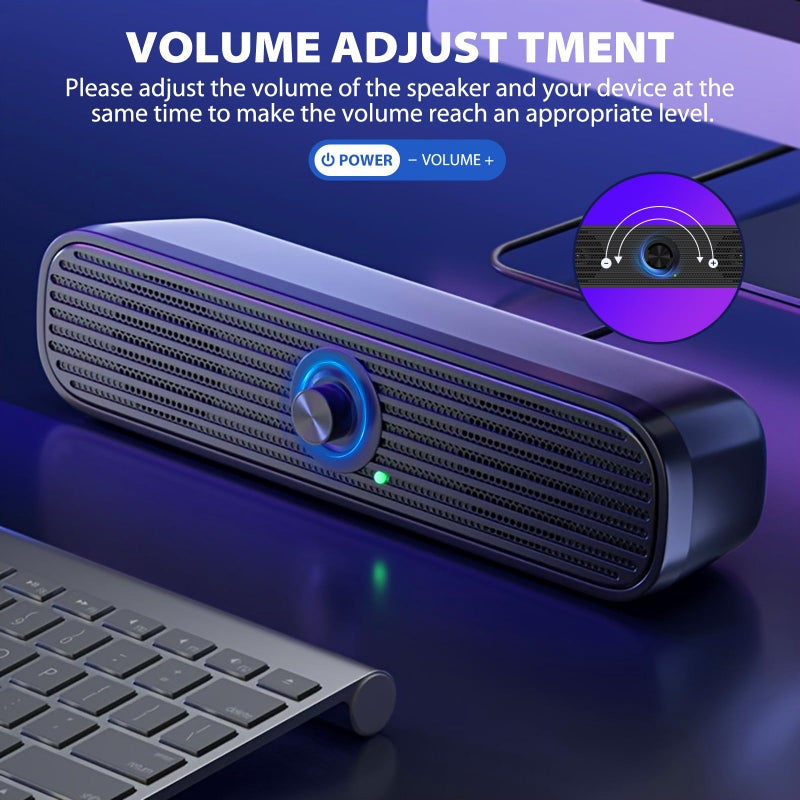 1Mii Computer Speakers for Desktop Laptop Tablet, USB Powered PC Speakers, Small Speakers Wired with Volume Control for Cellphone Pad MP3, Stereo Sound with 3.5mm Audio Plug for Windows Mac Linux PCs - Image 2