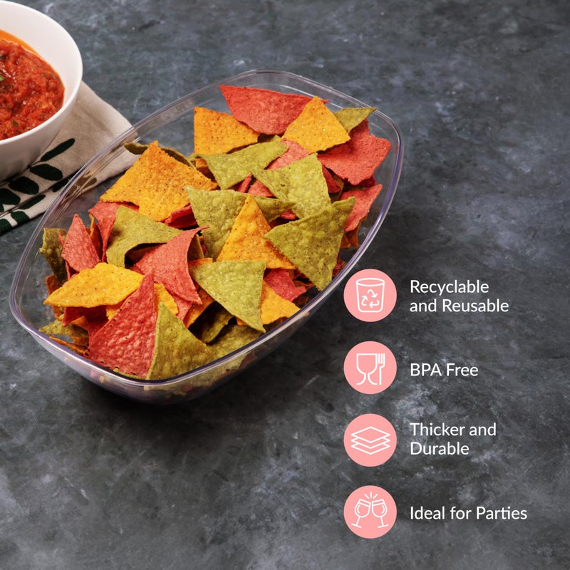 Prestee 12 Pack Clear Oval Plastic Serving Bowls (64 Oz) - Disposable Dishes, Taco Bar Serve Set, Chip Bowls for Parties, Snack/Salad Containers, Candy/Party Bowl for Serving Food - Image 5