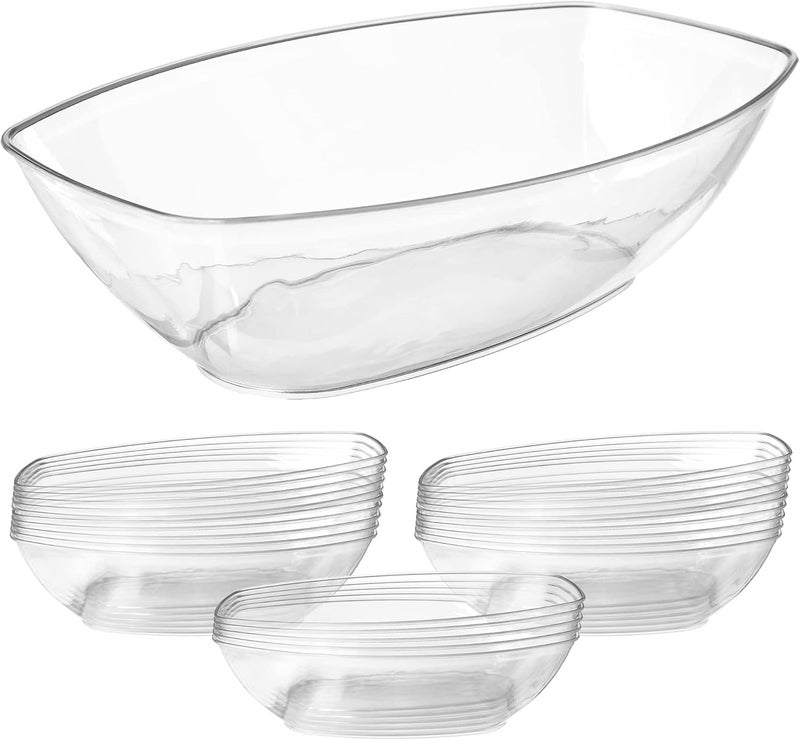Prestee 12 Pack Clear Oval Plastic Serving Bowls (64 Oz) - Disposable Dishes, Taco Bar Serve Set, Chip Bowls for Parties, Snack/Salad Containers, Candy/Party Bowl for Serving Food - Image 1