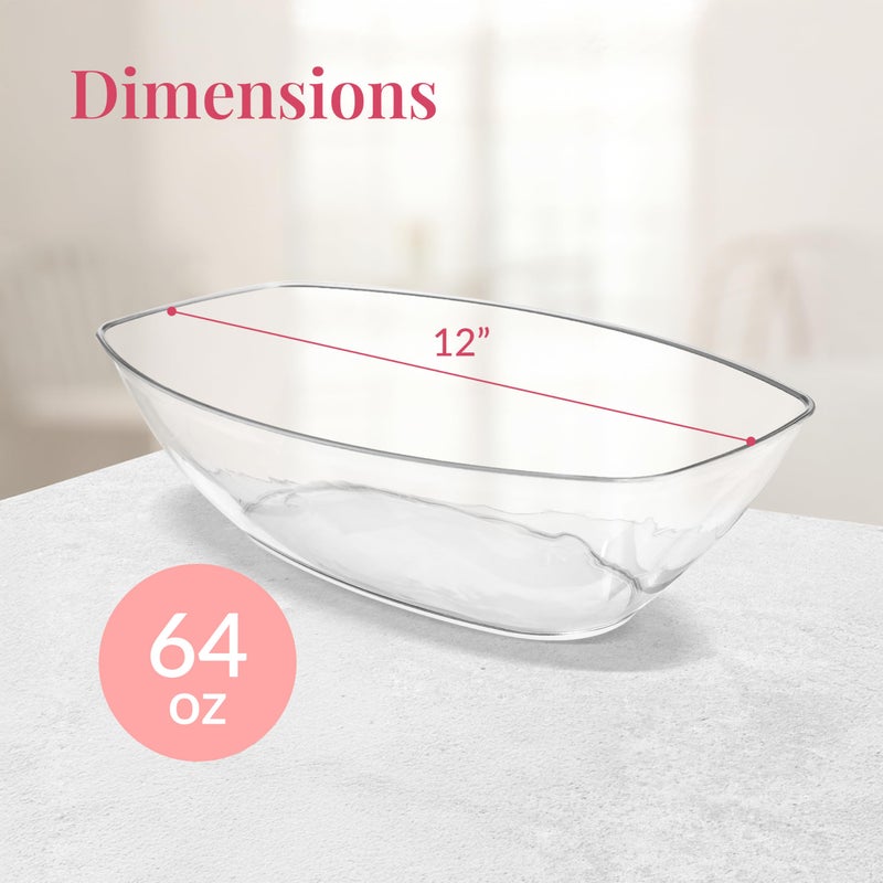 Prestee 12 Pack Clear Oval Plastic Serving Bowls (64 Oz) - Disposable Dishes, Taco Bar Serve Set, Chip Bowls for Parties, Snack/Salad Containers, Candy/Party Bowl for Serving Food - Image 3