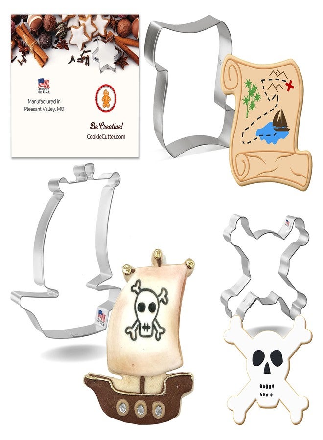 Foose Pirate Cookie Cutters 3 Piece Set with Recipe Card, Made in USA - Image 1