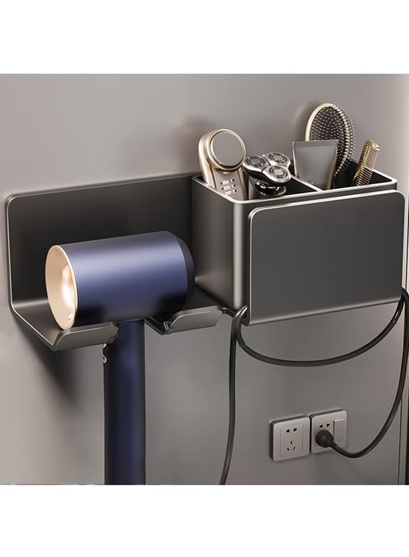 عربست حامل مجفف الشعر، حامل مجفف الشعر الذاتي، رف مجفف الشعر المثبت على الحائط، حامل تخزين مجفف الشعر الذاتي، حامل مجفف الشعر لطاولة الزينة، لمعظم حوامل مجففات الشعر (أسود) - Image 1