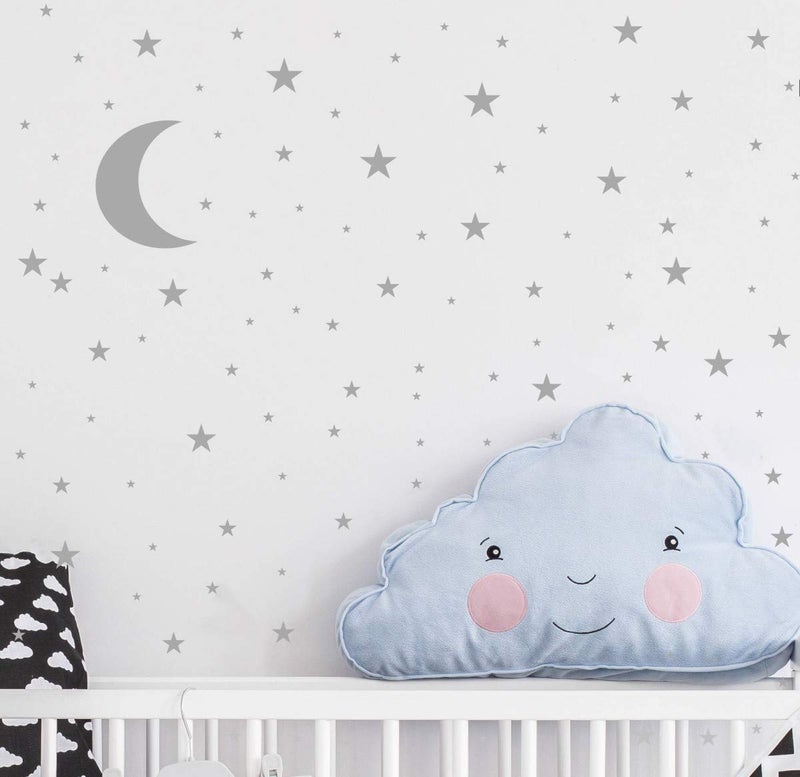 JURUOXIN Moon and Stars Wall Decal Vinyl Sticker for Kids Boy Girls Baby Room Decoration Good Night Nursery Wall Decor Home House Bedroom Design YMX16 (Gray) - Image 2
