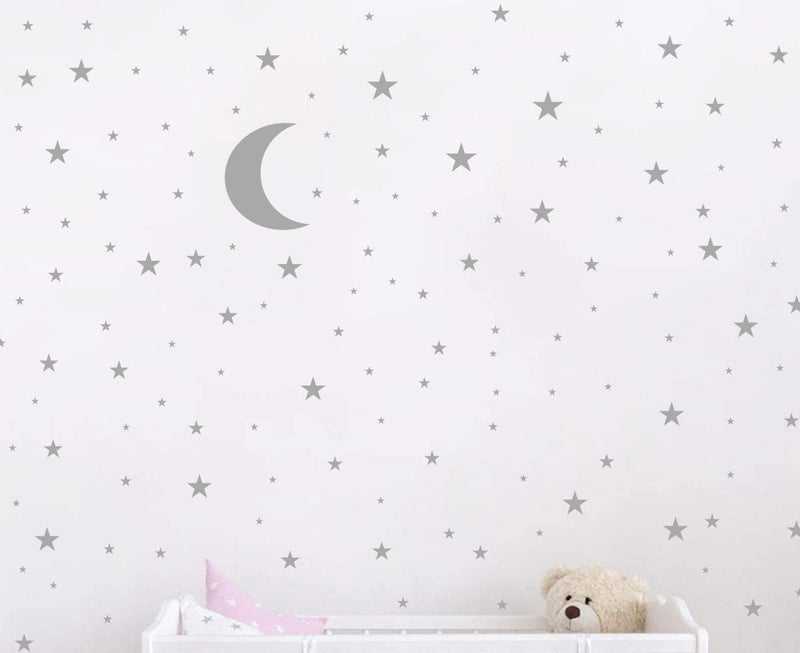 JURUOXIN Moon and Stars Wall Decal Vinyl Sticker for Kids Boy Girls Baby Room Decoration Good Night Nursery Wall Decor Home House Bedroom Design YMX16 (Gray) - Image 1