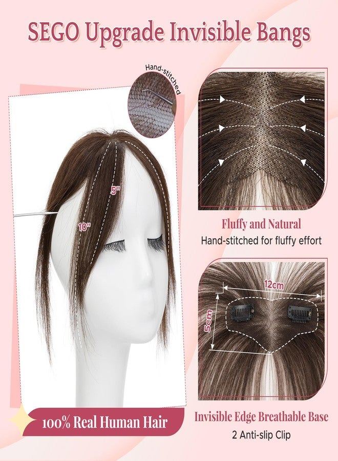 سيجو وصلات شعر سيجو بمشبك، غرة جانبية، شعر بشري طبيعي، قاعدة مربوطة يدويًا، حواف غير مرئية، ناعمة ومريحة، وصلات شعر بمشبك للنساء - جانبي - رقم 2 بني موكا - Image 3