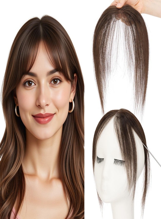 سيجو وصلات شعر سيجو بمشبك، غرة جانبية، شعر بشري طبيعي، قاعدة مربوطة يدويًا، حواف غير مرئية، ناعمة ومريحة، وصلات شعر بمشبك للنساء - جانبي - رقم 2 بني موكا - Image 1