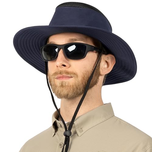 Suncube SUN CUBE Wide Brim Sun Hat for Men Outdoor, Women Sun Protection Safari Hat, Hiking Boonie Hat UV, Fishing Summer Hat for Beach Camping UPF 50+, Navy Blue - Image 1