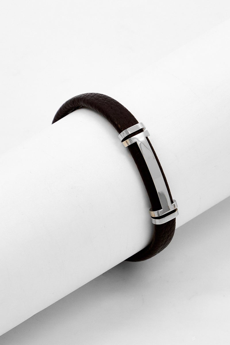 Steeltime سوار جلد للرجال مع مشبك من الفولاذ المقاوم للصدأ، بني - Image 1