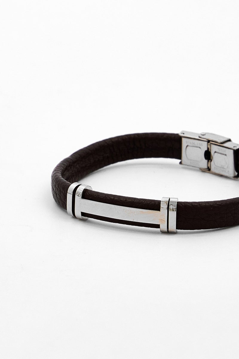 Steeltime Men Leather Bracelet With Stainless Steel Clasp, Brown - Image 3