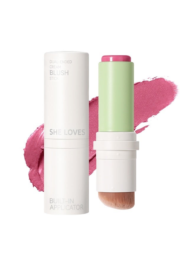 شي لافز عصا أحمر الخدود الكريمية خفيفة الوزن ذات النهايات المزدوجة ، عصا مكياج أحمر الخدود مع رأس فرشاة ، سهلة المزج وطويلة الأمد - Image 1