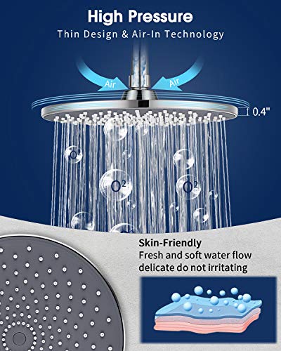 VMASSTONE Large Shower Head VMASSTONE 9In High Pressure Showerhead - Tool Free Installation- with Large Spray Surfaces and 200 Nozzles for Delicate and Unstimulate Shower Experience (EM-001 Chrome/Dark Grey) - Image 3