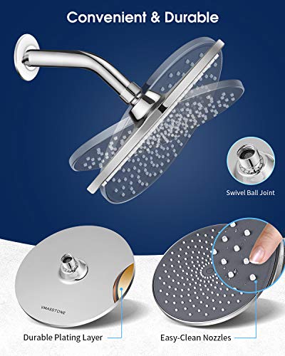 VMASSTONE Large Shower Head VMASSTONE 9In High Pressure Showerhead - Tool Free Installation- with Large Spray Surfaces and 200 Nozzles for Delicate and Unstimulate Shower Experience (EM-001 Chrome/Dark Grey) - Image 5