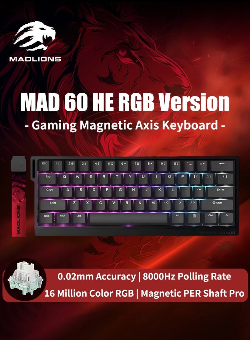 MADLIONS MAD 60 HE RGB Mechanical Keyboard Gaming Keyboard Magnetic Keyboard Rapid Trigger Wired Keyboard 60% Hall Effect Adjustable Actuation, 8K Hz Polling Rate, PBT Keycaps, 16 Million Colors RGB Lighting (Black, Magnetic Amber Pro Switch) - Image 1