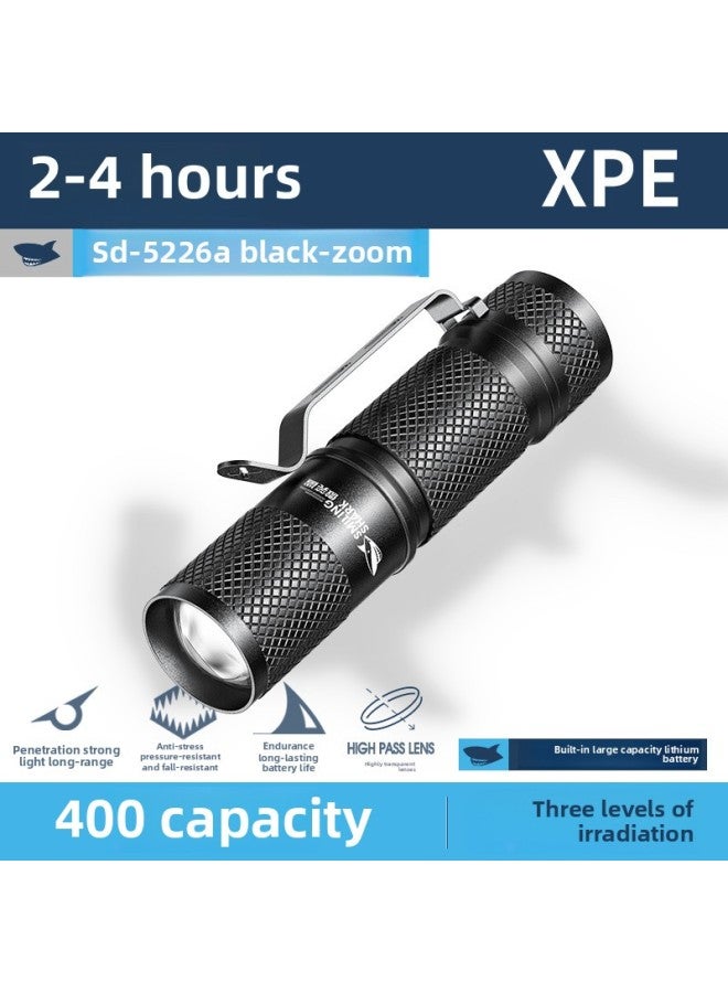 Smiling Shark Waterproof Aluminum Alloy Flashlight Telescopic Focusing Flashlight With Pen Clip Outdoor Strong Light Flashlight-Product Specifications:SD-5226A Black-Zoom  - Image 1