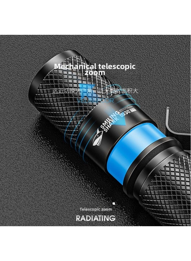 Smiling Shark Waterproof Aluminum Alloy Flashlight Telescopic Focusing Flashlight With Pen Clip Outdoor Strong Light Flashlight-Product Specifications:SD-5226A Black-Zoom  - Image 3