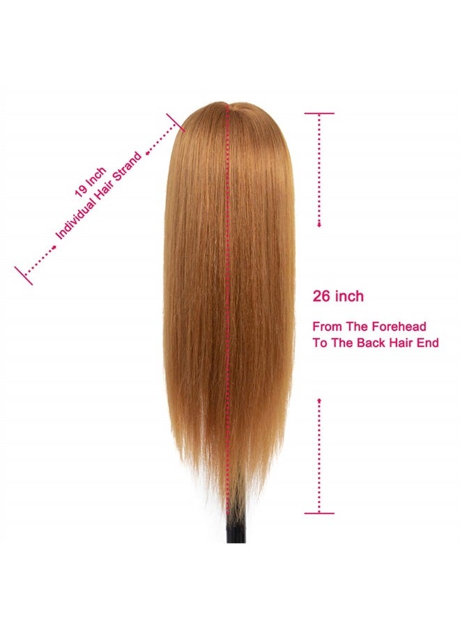 Mannequin Head with Real Hair 60% Straight Training Head with Sturdy Clamp and Tools Cosmetology Mannequin Head for Styling Braid Curly Cut Practice Doll Head Christmas Gift((27# Makeup))