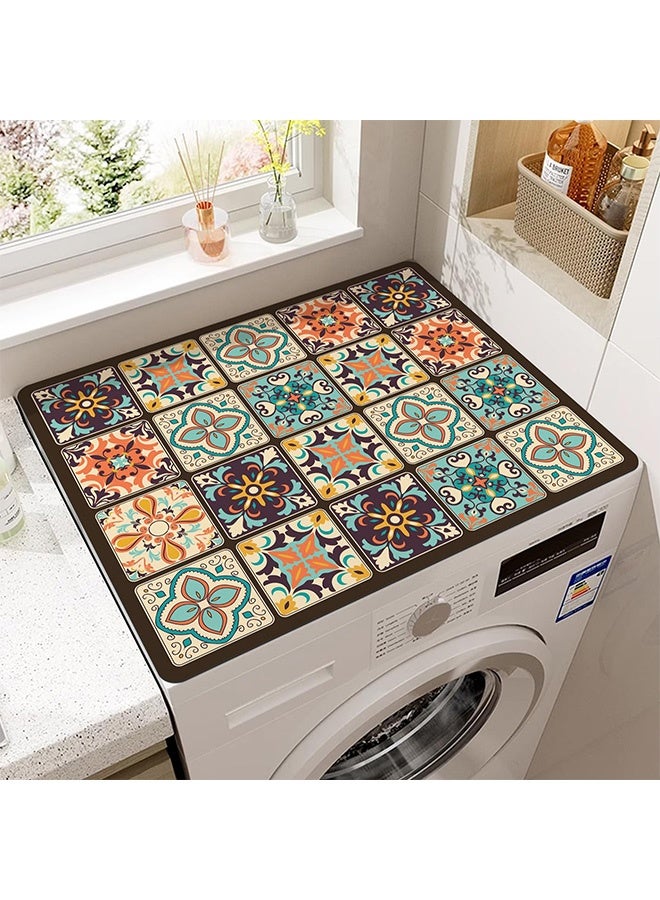 Peachjoy Flowers Washer Dryer Dust Cover Mat For Top Creative Washing Machine Dust Cover Pad Fast Drying Absorbent Mat Top Protector Mat for Kitchen Laundry Room (Retro Style, 23.6 * 19.7'') - Image 1
