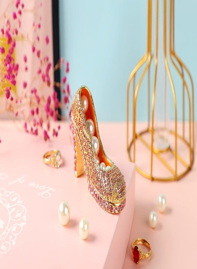 Furuida Small Pink High Heel Trinket Boxes Hinged Hand-Painted Pink Rhinestones Enamel Jewelry Box Ornaments Craft Gifts for Women Girls - Image 5